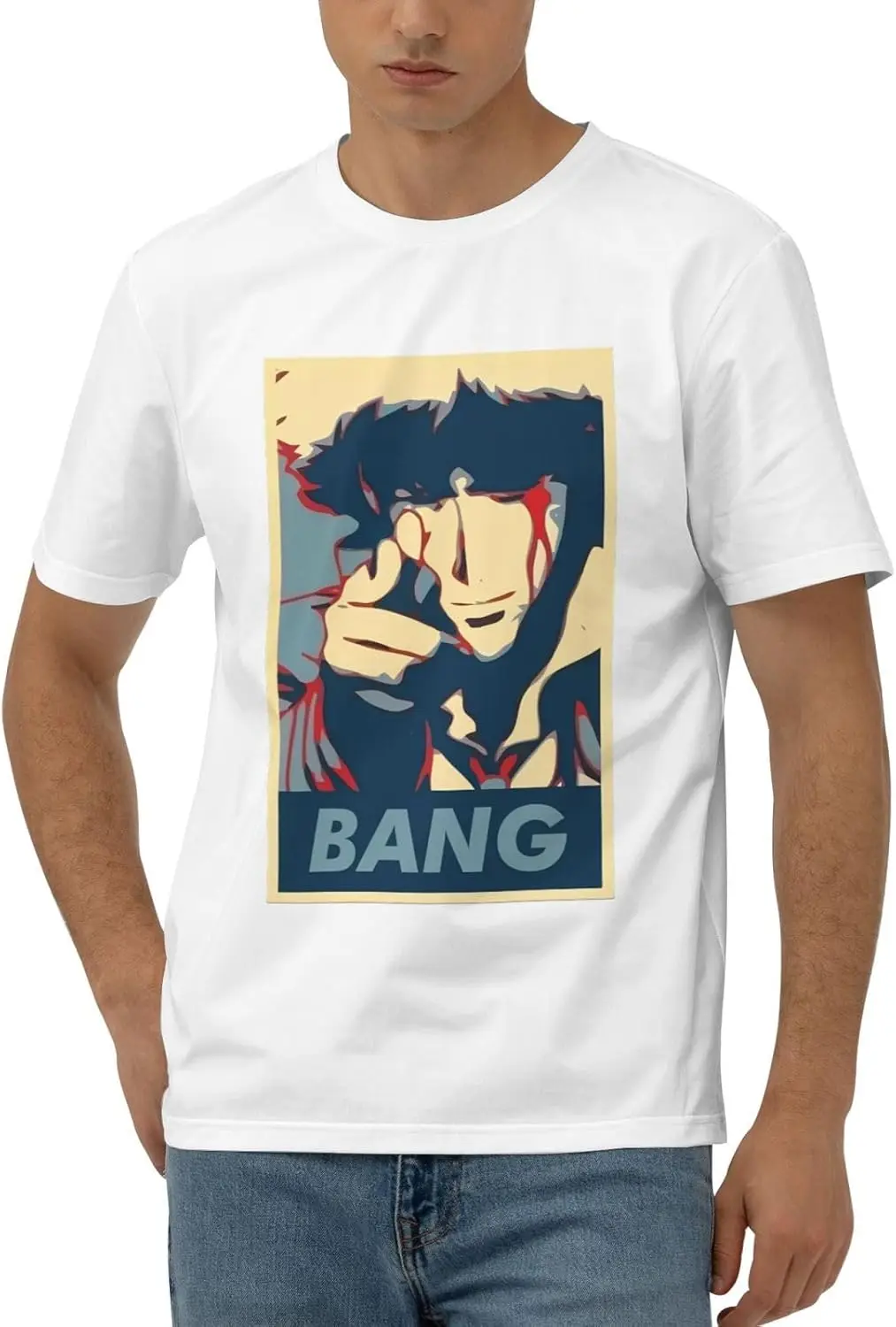 Cowboy Anime Bebop Shirt Men's Fashion Versatile Combed Cotton T-Shirt Crew Neck Short Sleeve Top Black