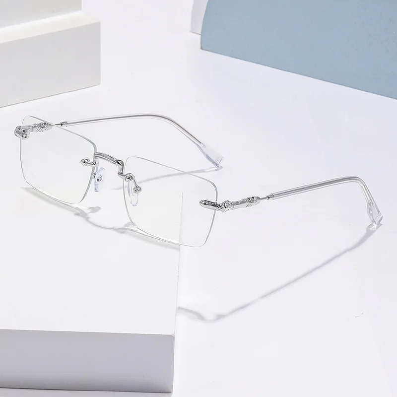 Light-sensitive Color-changing Myopia Glasses, Plain Gold Wire Frameless Glasses, High-end Anti-blue Light Myopia Glasses 60050