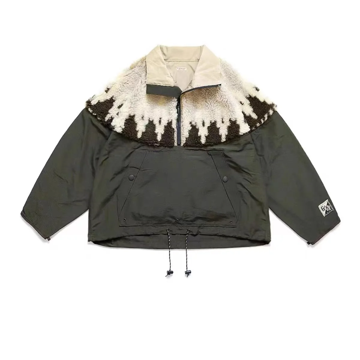 New 23AW KAPITAL Lamb Fleece Printed Splicing Half High Collar Pullover Sweatshirts