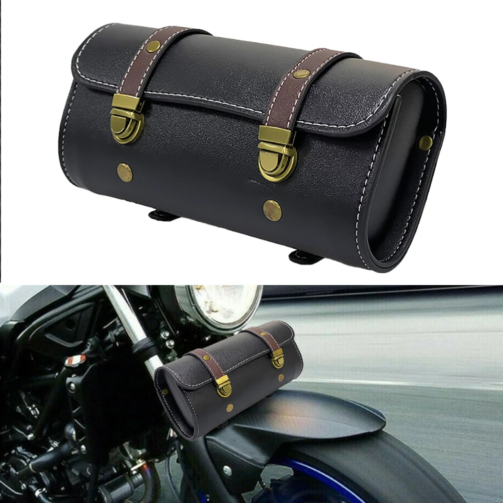 

Motorcycle Tool Bag Quick Release Leather Motorcycle Fork Bag Saddlebags For Harley Chopper Bobber Cruiser Sportster XL 883 1200