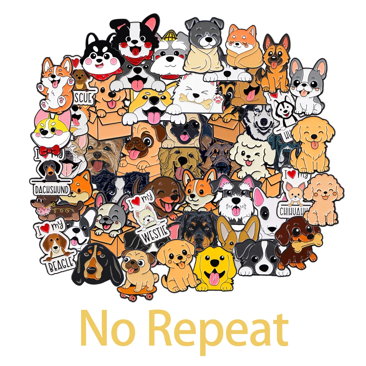 50pcs/Lot Random Mixed Style Wholesale Cartoon Dogs Enamel Brooch Bulk Set Lapel Badges Cloths Hats Jacket Decoration