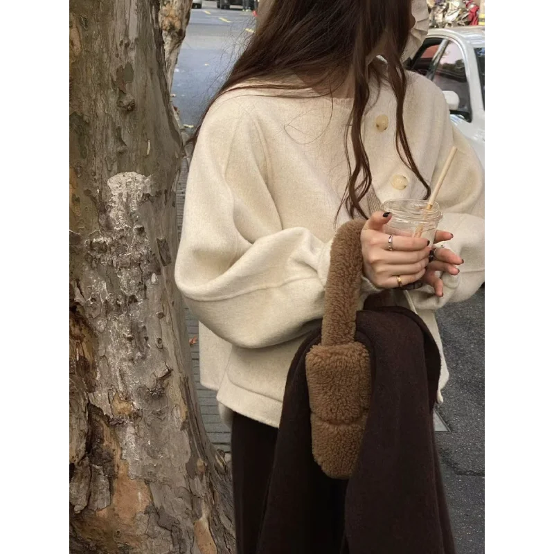 

Pink Short Woolen Coat for Women Autumn Winter New Korean Woolen Coat Trendy