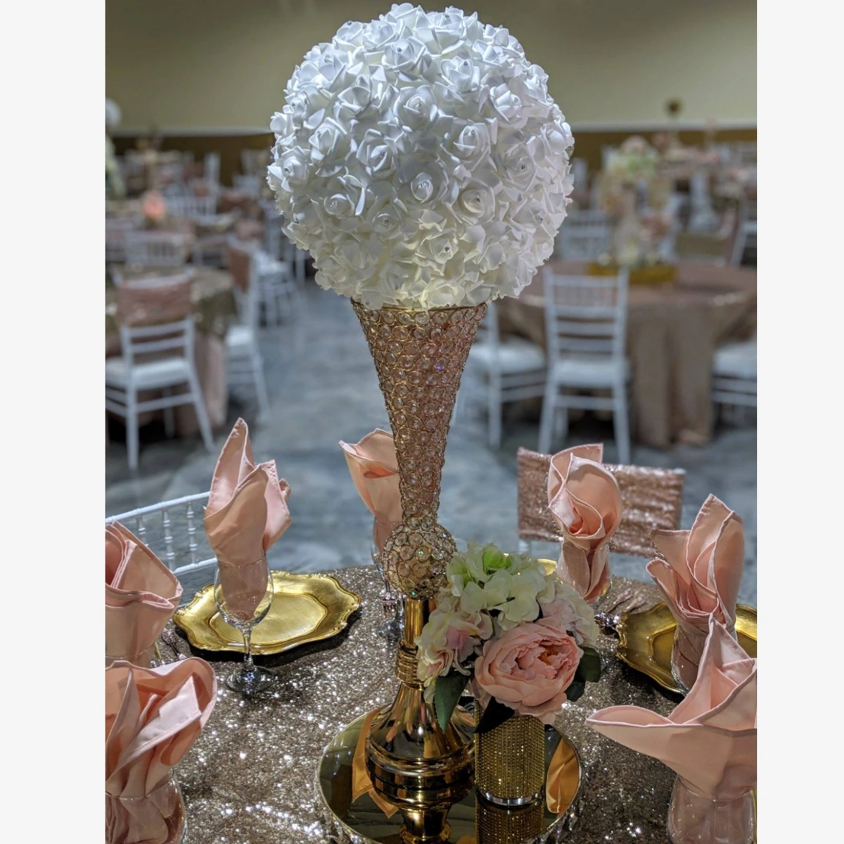 

10pcs)40cm/90cm)Wedding Flower Trumpet Vase with Crystal Bead Table Decorative Centerpiece Height Artificial Flower Arrangement