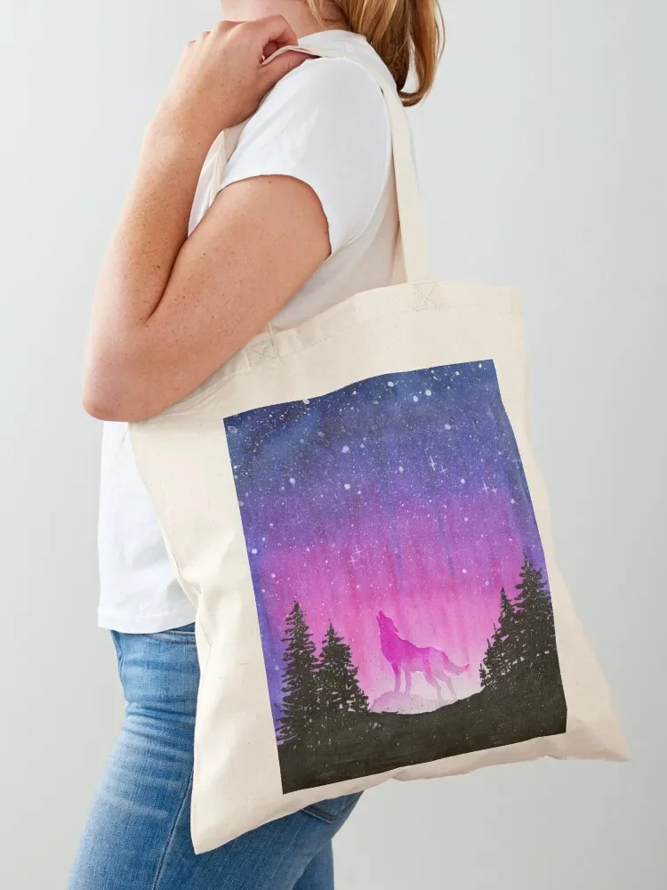 

Howling Wolf In Pink Galaxy Forest Tote Bag sac pour femme cute pouch bag Cloth bag reusable shopping bags