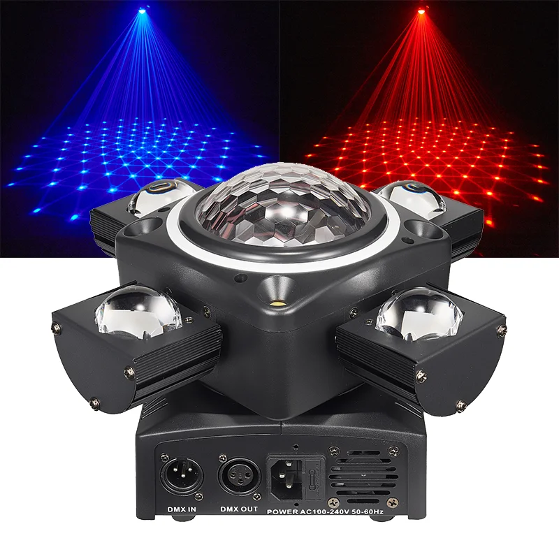 Genuine DJ Stage Lamp 80W Four Arm Rotation Colorful Laser Lamp DMX512 Stage Lighting DJ Disco Party Halloween