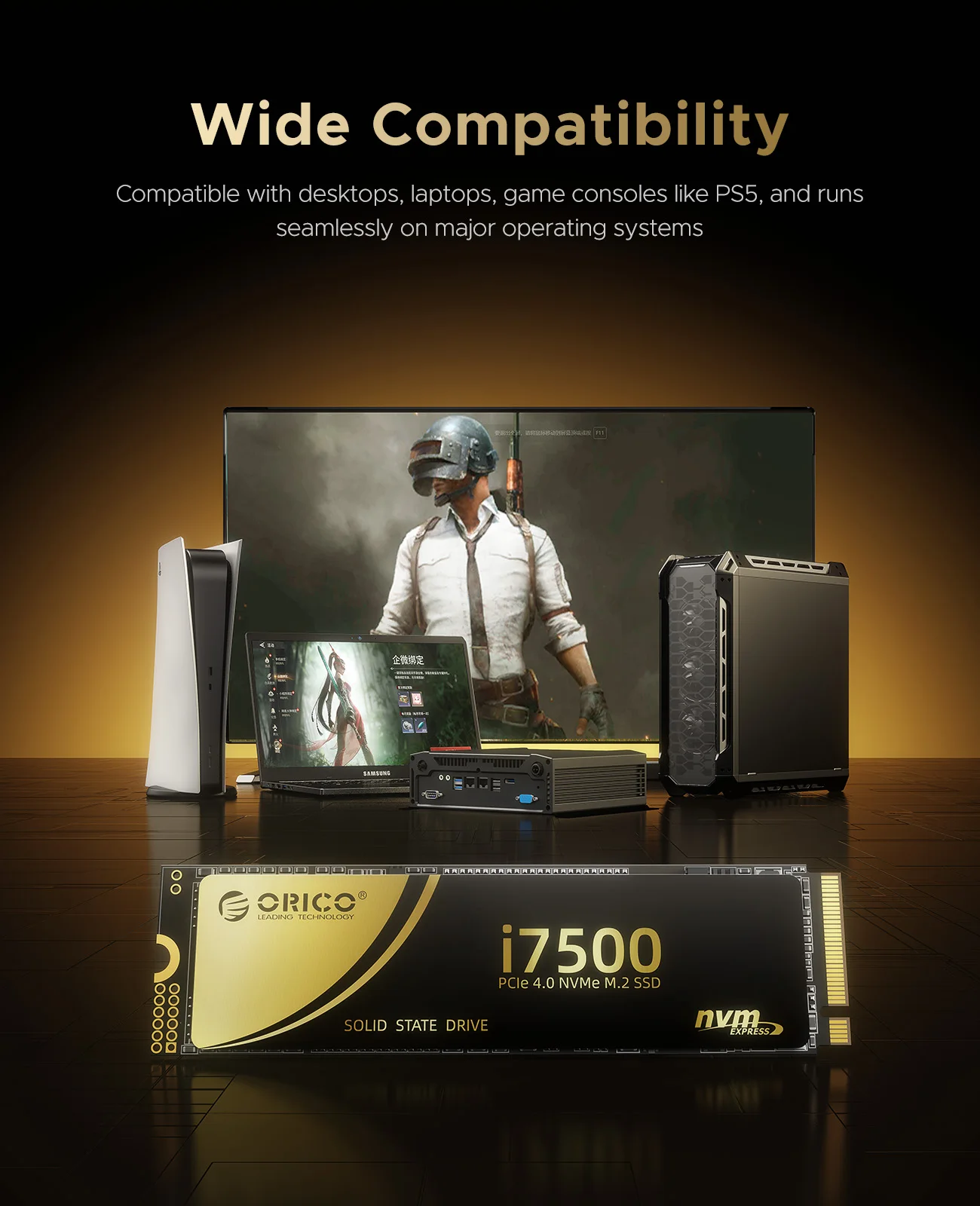 ORICO PS5 SSD 1TB PCIe4.0 NVMe 7400MB/s M.2 2280 SSD interno para juegos PC Gamers Creators i7500