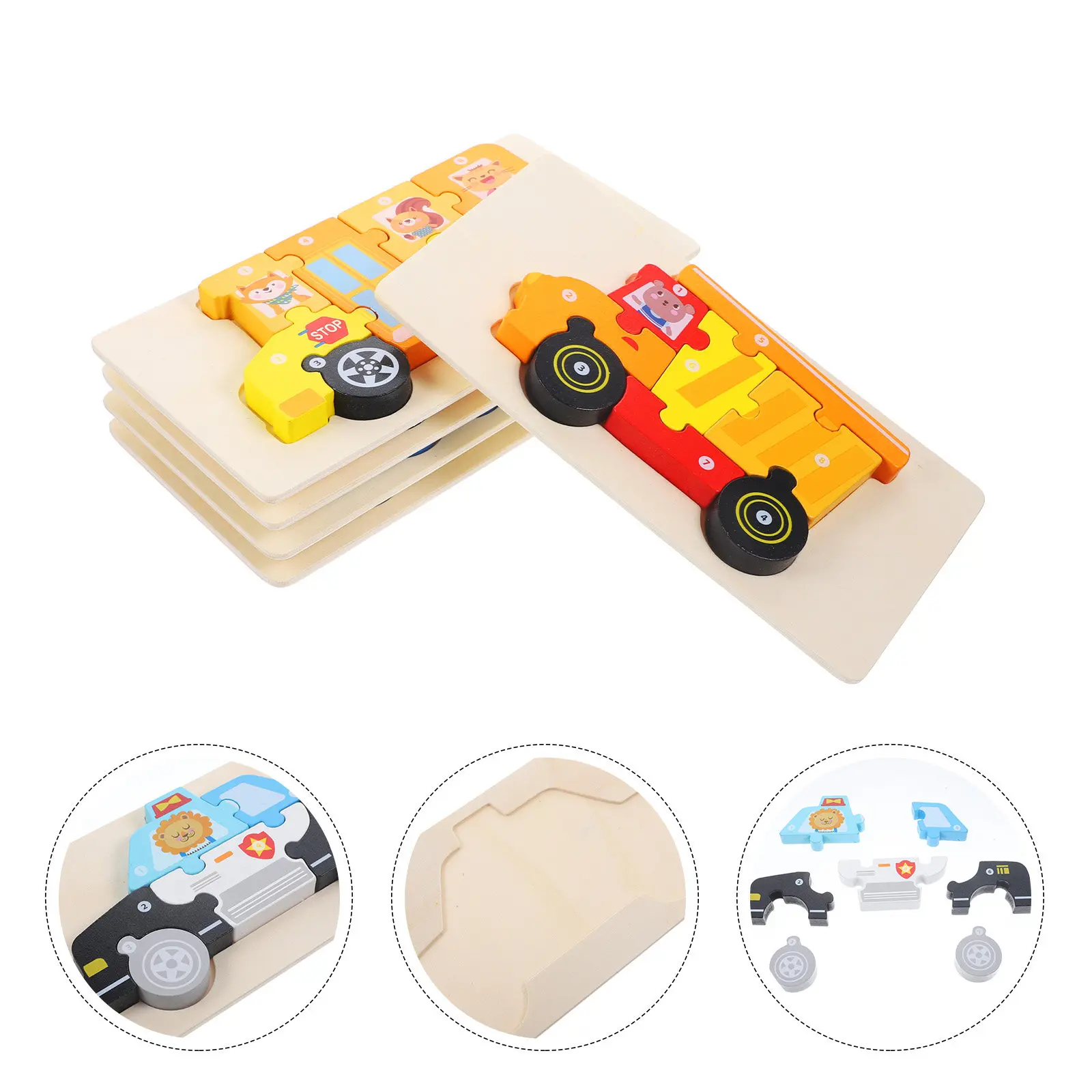 

5Sets Wooden Learning Puzzle for Toddlers Ages 1-3 Colorful 3D Cartoon Design Stimulates Brain Development Hand Eye Coordination