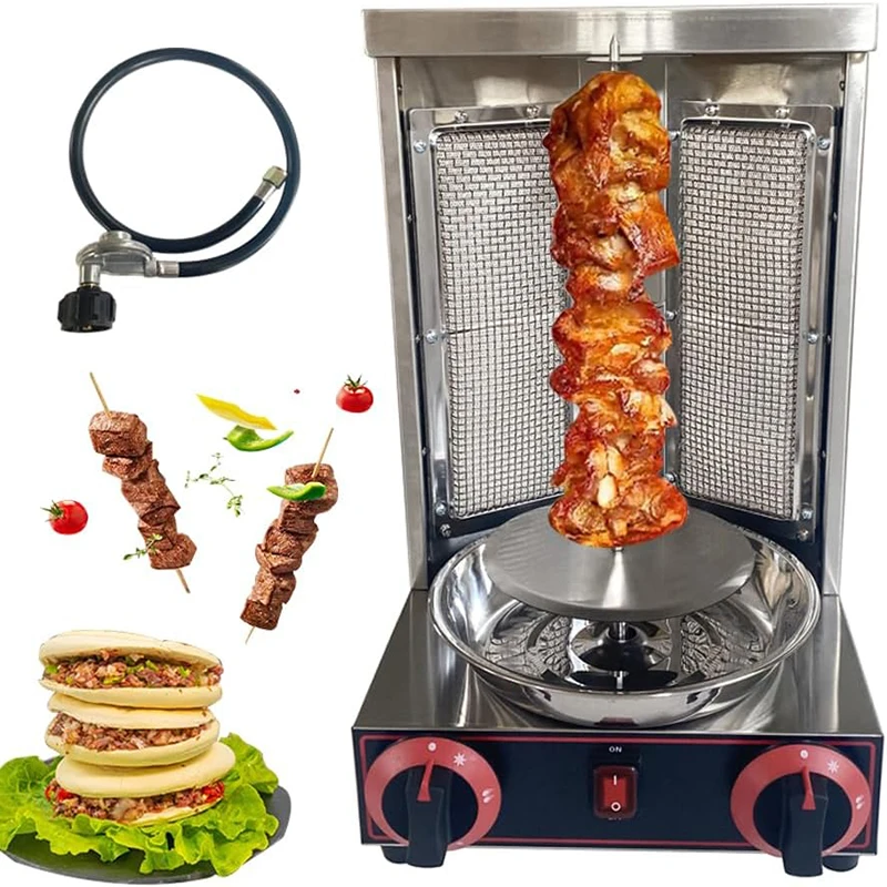 

INTBUYING LP Gas Kebab Gyro Grill Machine Electric Vertical Broiler Rotating Shawarma Machine with 2 Burner