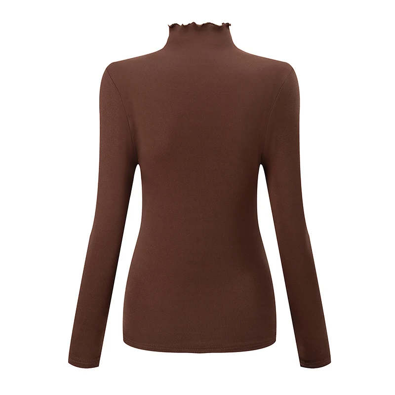 1/3 Stück Herbst- und Winter-Damen-Oberteil in Übergröße 1XL-5XL, warmes, hochgeschlossenes Oberteil, bequemes, langärmliges, schwarzes Basic-Shirt mit Rüschenkante – Detail 5