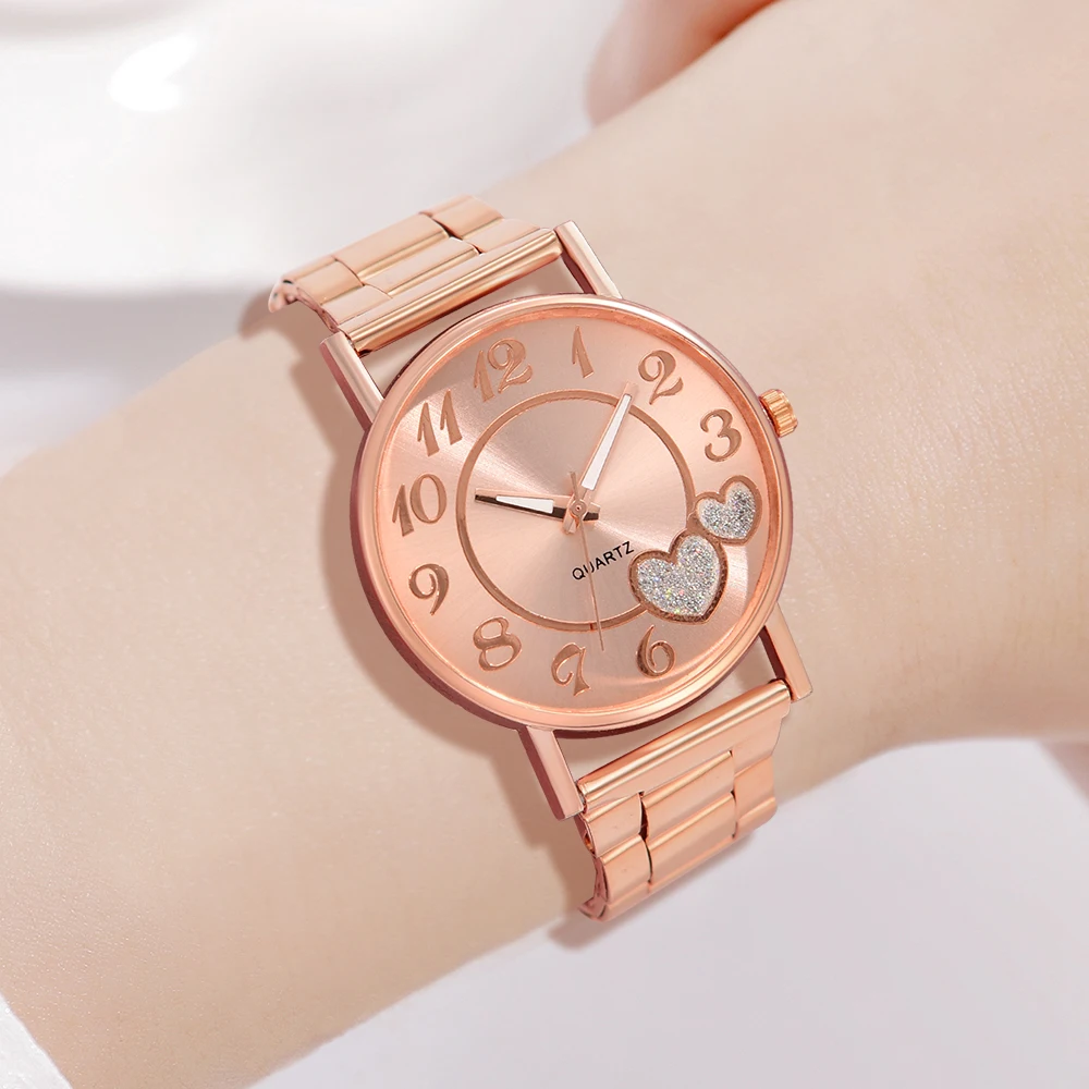 1Pcs Rose Gold Fashionable Minimalist Watch Luxurious Couple Steel Strip Casual Quartz Watch Is The Perfect Gift For Her