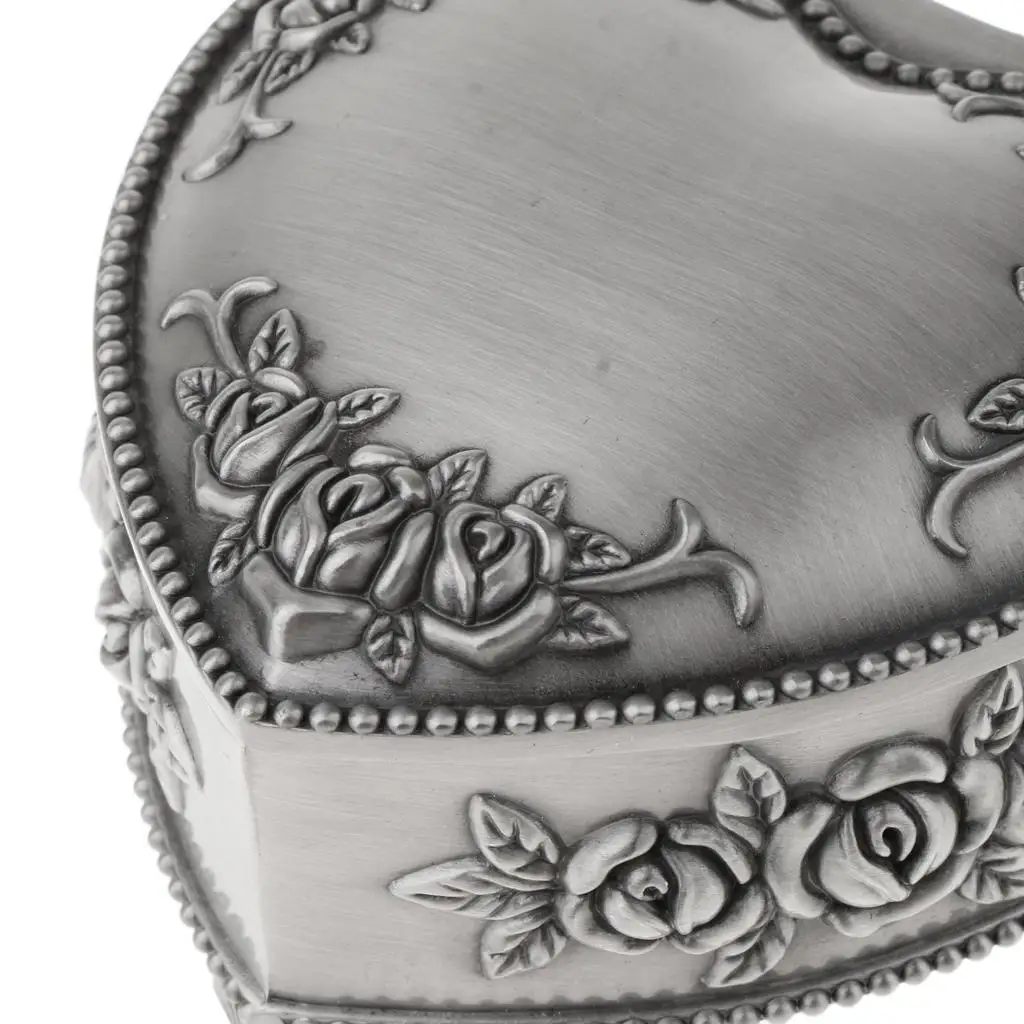 빈티지 앤티크 실버 상자 하트 모양 보석함 수납 정리함