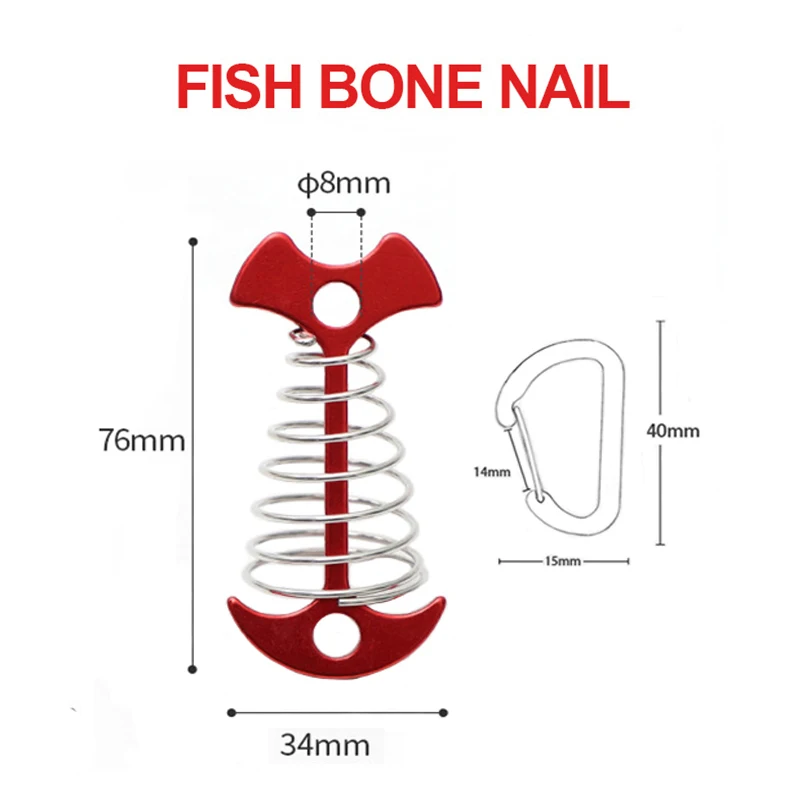 Hot Aluminum Alloy Fish Bone Nail Deck Anchor, Tent Stakes Spring Wind Rope Buckle, Camping Awning Tent Hooks, Fixed Nail, 4 Pcs