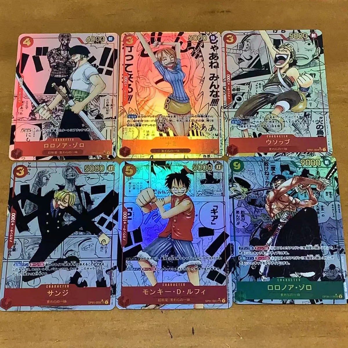 

6Pcs/set Diy Self Made One Piece Luffy Zoro Comics Collection Card Nami Refraction Color Flash Usopp Anime Card Gift Toy