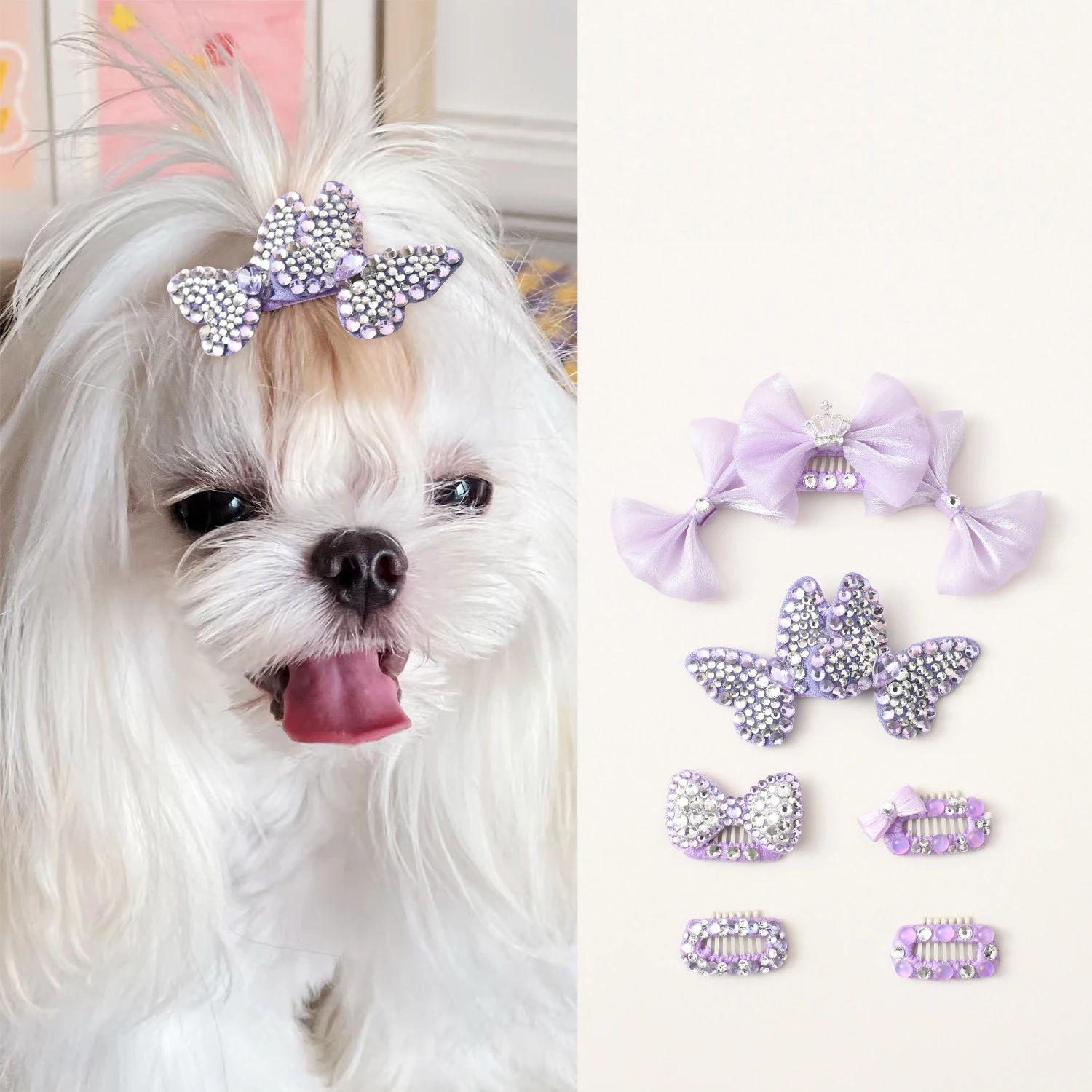

Pet Dog Purple Hairpins Cute Fine Crystal Butterfly Bow BB Hairclips For Small Puppy Dog Pet Grooming Accessory Yorkshire Teddy