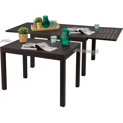 Villa Expandable Patio Dining Table - Adjustable, Aluminum Outdoor Furniture for 4-6 Person, Perfect for Backyard, Porch, Deck,