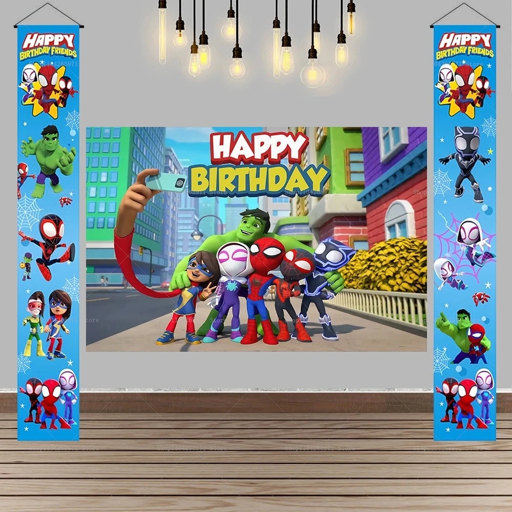 Spidey and His Amazing Friends Backdrop Spider-Man Birthday Party Decorations Boy Baby Gifts Kids Baby Shower Photo Booth Props view 4