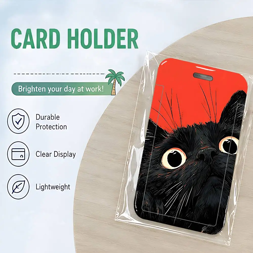 Black Cat Pattern ID Card Holder Neck Strap Lanyard Clear ID Badge Case Door Card Universal Daily Accessorie Gift For All Crowds