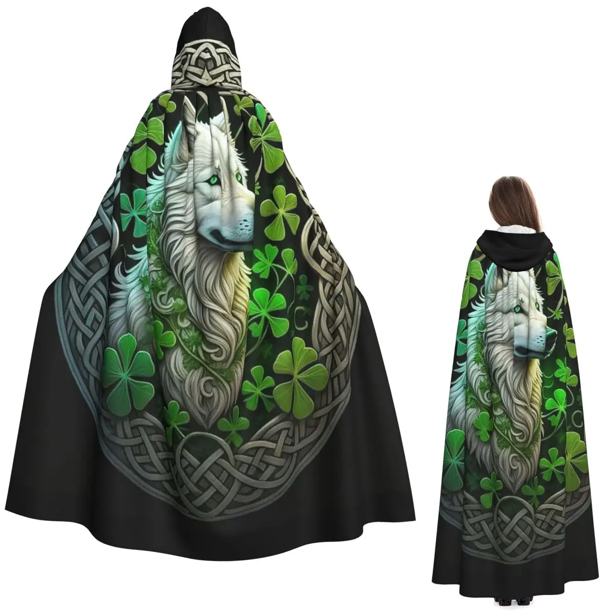 

Wolf King Medieval Cape With Celtic Knot And Tree Design Long Hooded Cloak Witch Medieval Costume Cosplay Cape HalloweenVampire