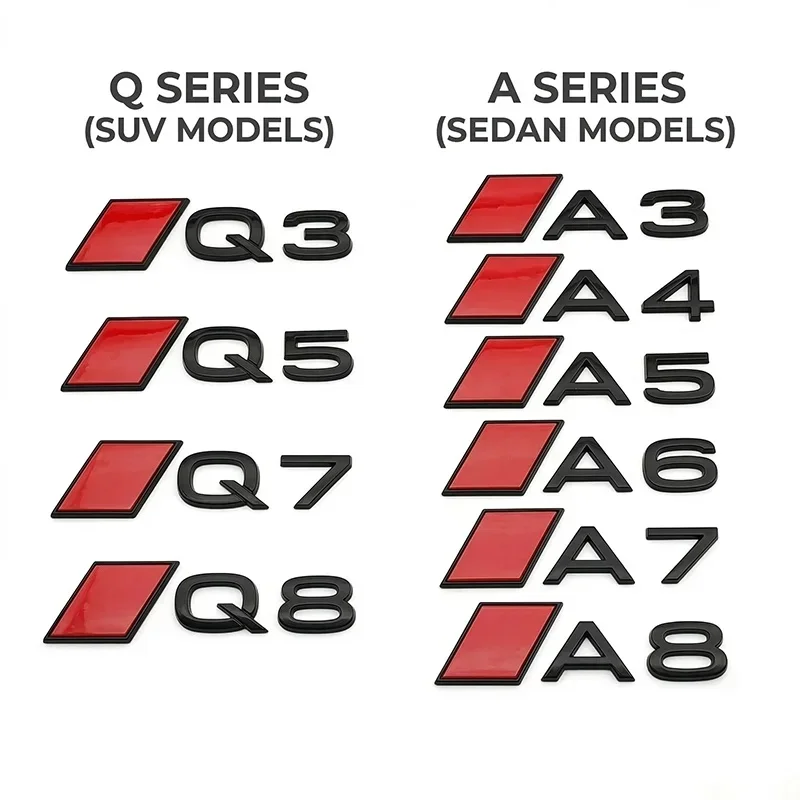 3D ABS Black Red Car Rear Emblem Badge Sticker Trunk Logo For Audi A3 A4 A5 A6 A7 A8 Q3 Q5 Q7 Q8 Auto Styling Accessories