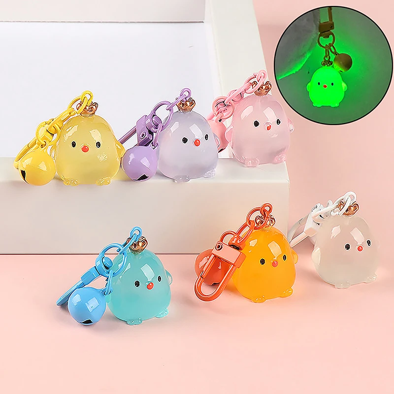 1PC Creative Resin Luminous Crown Chicken Dolls Car KeyChain Bookbag Pendant Accessories Chicken Toy Gifts