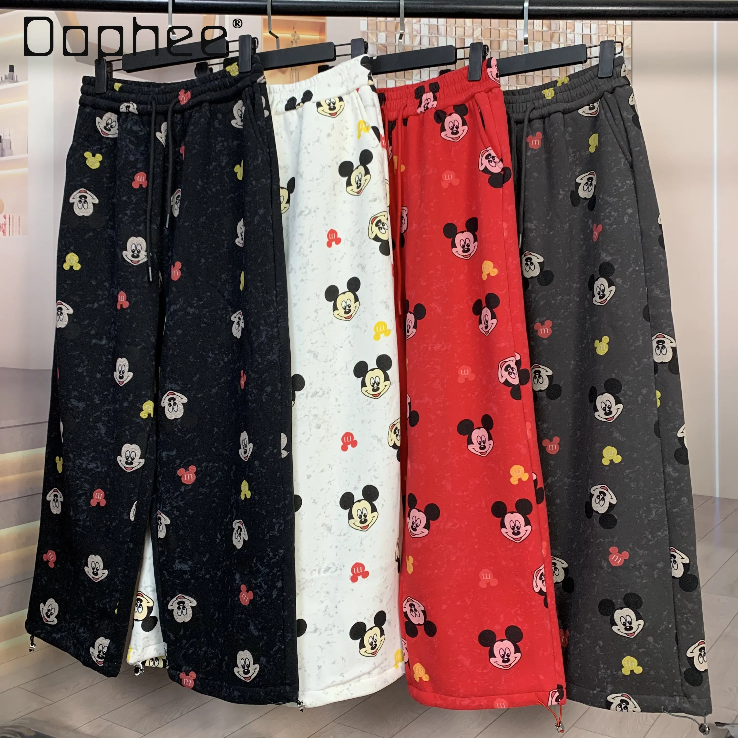 

Осенне-зимние флисовые повседневные брюки с мультяшным принтом для женщин, с высокой талией, стройнящие, универсальные, прямые джоггеры-штаны для женщин