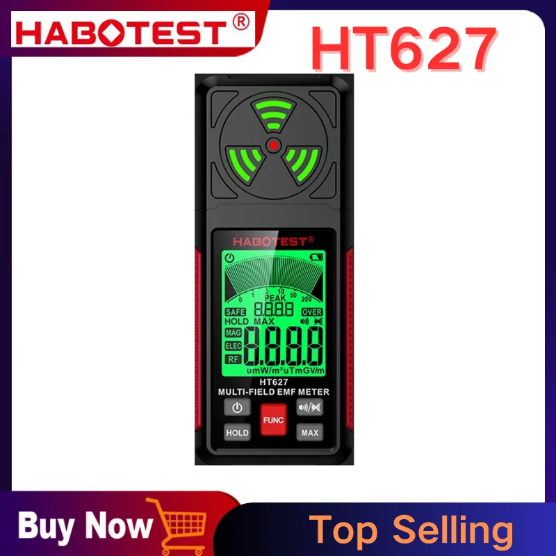 HABOTEST HT627 Electromagnetic Field Radiation Detector Tester EMF Meter Multifunctional Portable Radio Frequency Warn Meter