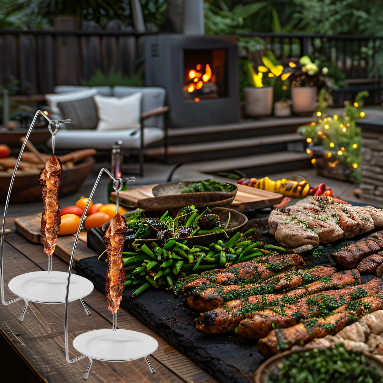 

1 set Barbecue Skewer Set Stainless Steel Reusable Non-Slip Grill Skewers For Outdoor Bbq Camping Picnic Kitchen Tools Appetizer