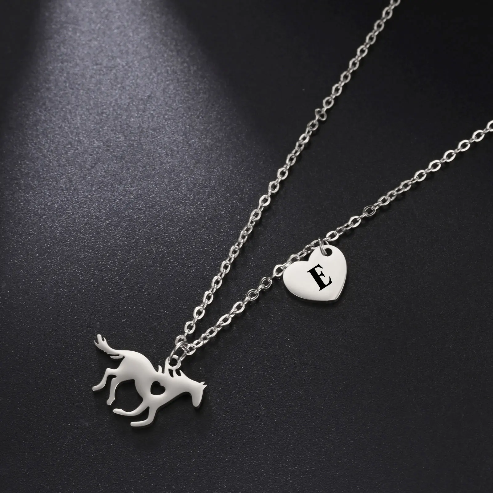 My Shape Initials Horse Heart Pendant Necklaces for Women Girls Alphabet Letters Stainless Steel Necklace Choker Fashion Jewelry