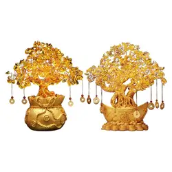 Citrine Money Tree Chinese Feng Shui Fa Cai Crystal Yuanbao Money Fortune Tree For Wealth New Year Home Decorating Desktop Car