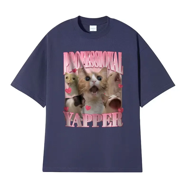 Professional Yapper Funny Retro Cat Meme Tshirts Men Women Fashion Kawaii Tops T Shirt Casual Trending Street Oversized T-shirts