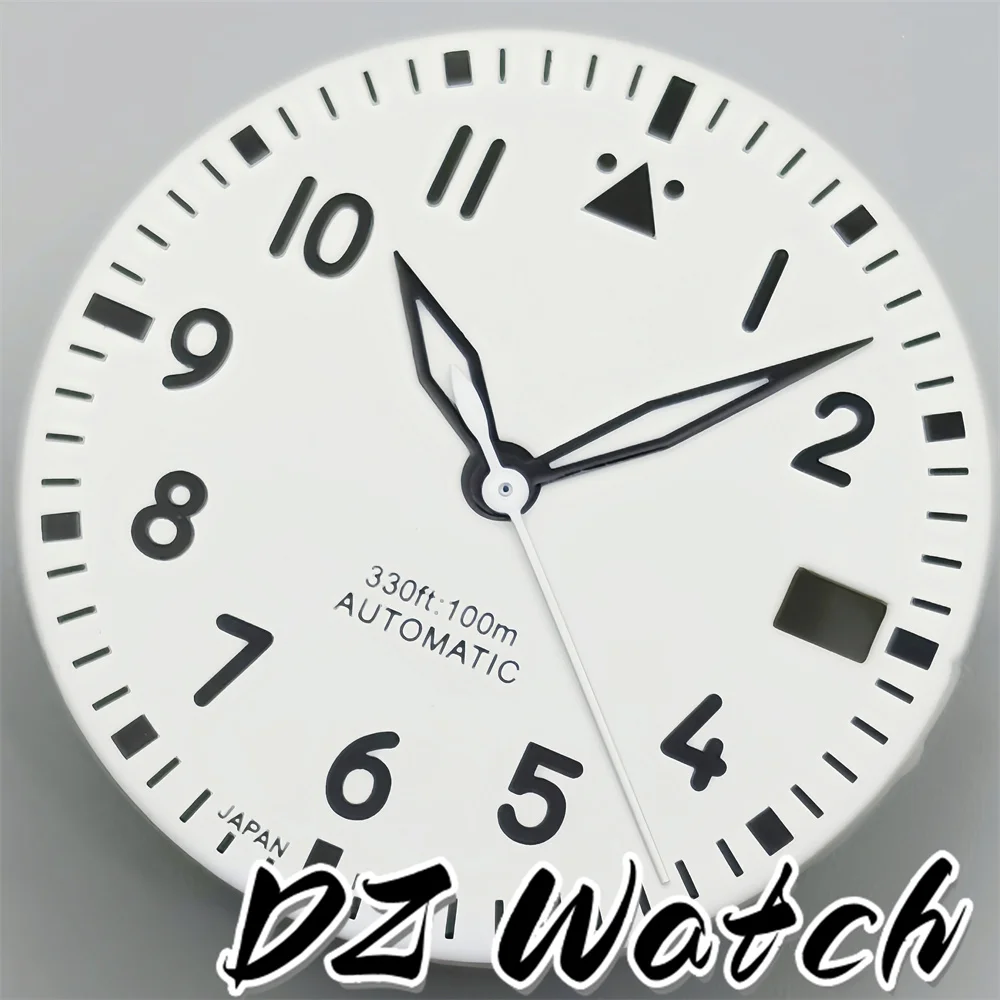 DZ classic pilot watch dial and hand set with green luminous 29mm black white blue green dial suitable for NH35 movement watches