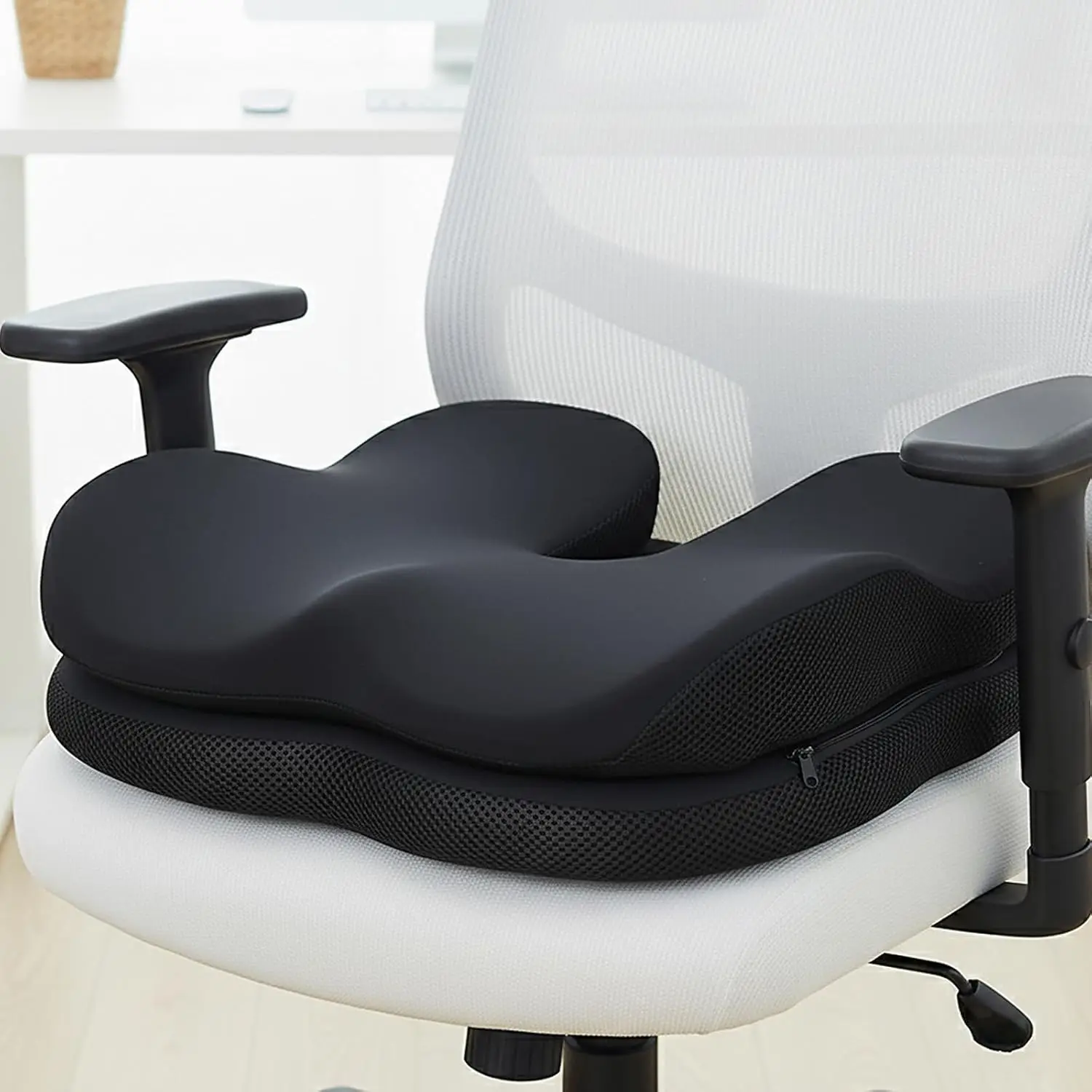 

Dual Layer Memory Foam Seat Cushion for Tailbone Relief Coccyx Support Comfort All Day