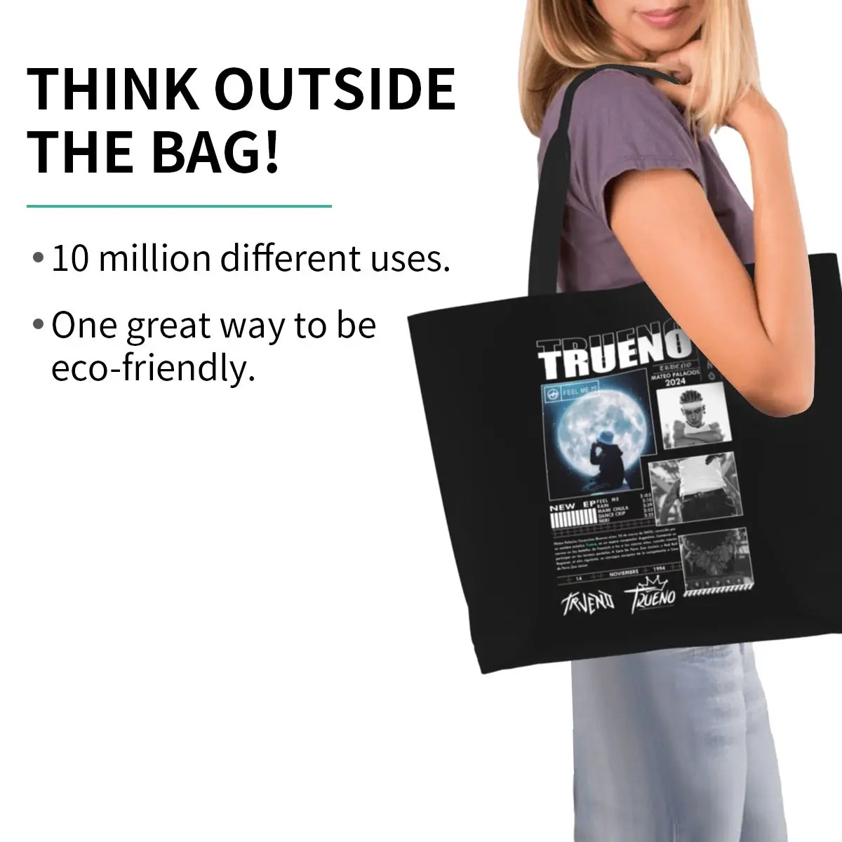Funny Trueno Hip Hop Rapper Shopping Tote Bag Canvas Large Capacity Shoulder Bags Shopper Grocery Handbag for Women