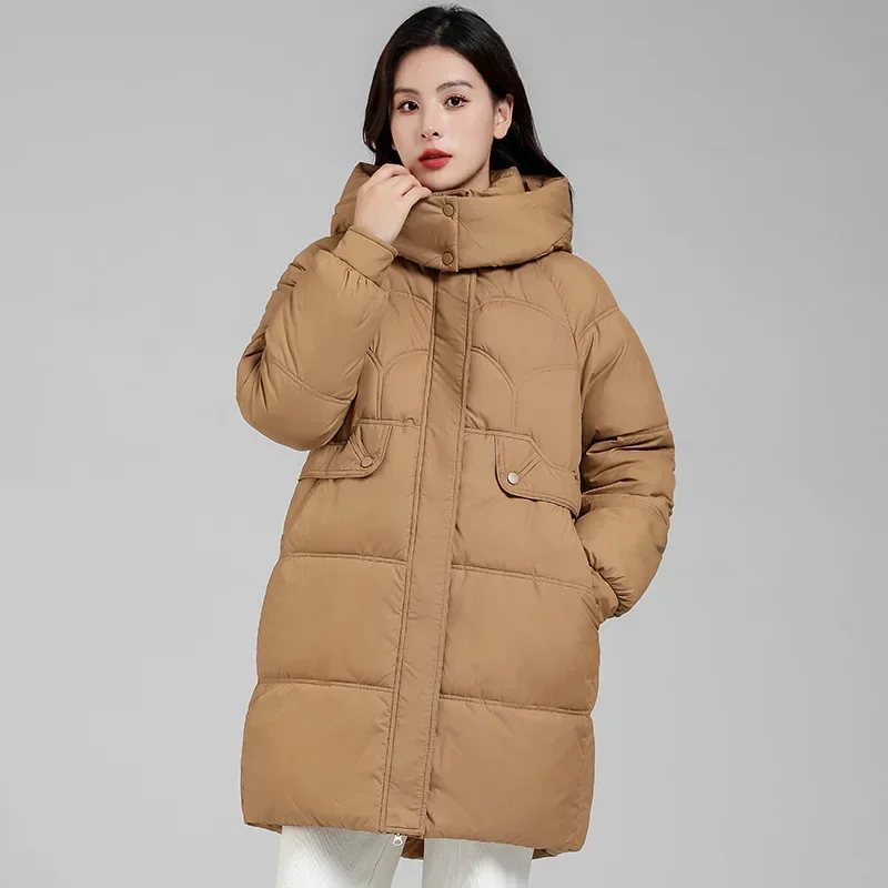 Thick Warm Down Cotton Padded Jacket Autumn Winter Coat Women Plus Size Puffer Jacket Long Parka Hooded Long Sleeve Korean Coats