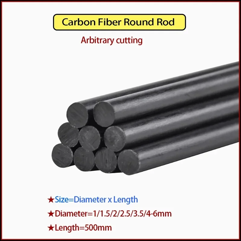Carbon Fiber Solid Round Bar Rod 1-6mm Diameter High Strength Lightweight DIY Accessory For RC Plane Length 500mm