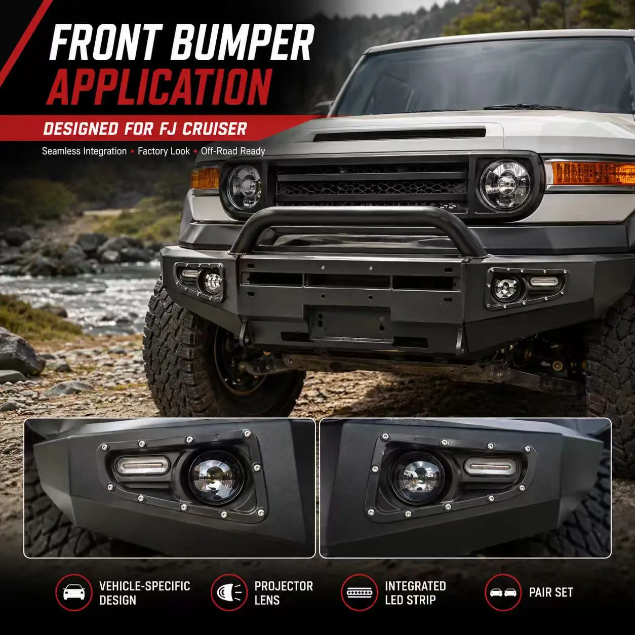 For Toyota FJ Cruiser LED Flowing Lights with Fiber Optics Front Bumper Fog Lights Turn Signal Lights Decorative Lights
