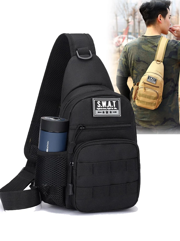 

Повседневная мужская маленькая сумка через плечо Fisk для хранения бутылок с водой, камуфляжная нагрудная сумка Spor, многофункциональная нейлоновая сумка