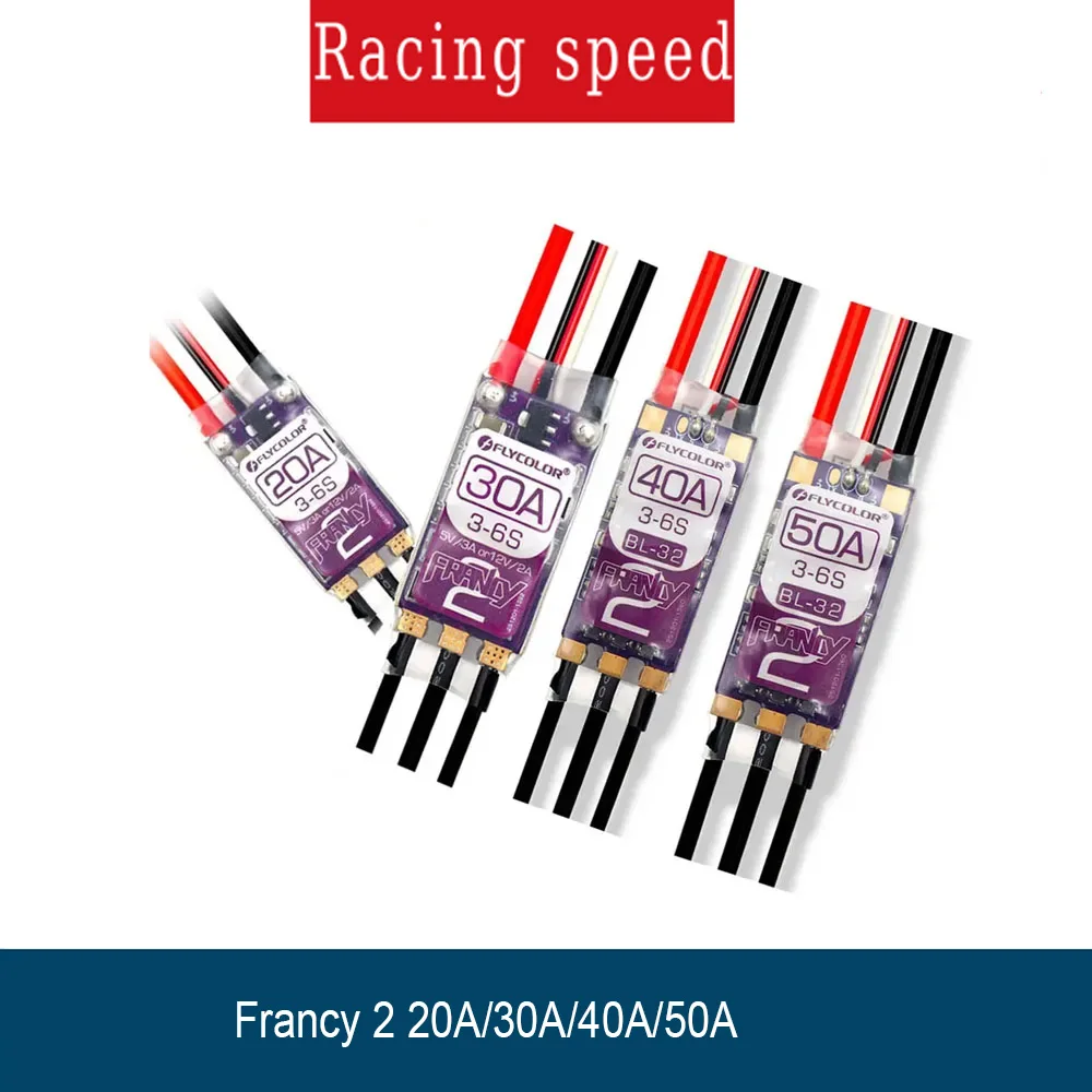 FLYCOLOR Francy 2 20-50A BLHELI-32 ESC | 3-6S Dual UBEC 5V/3A+12V/2A | APP Programmable for RC Planes & Multirotors