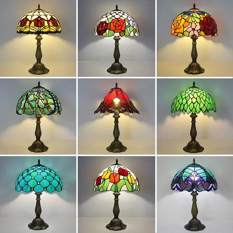 

12inch 30cm Tiffany Stained Glass Retro Pastoral Living Room Dining Room Bedroom Bedside Table Lamp Bar Cafe Lampshade