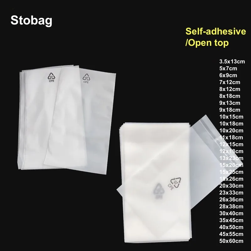 

StoBag CPE Frosted Bags Open Top Self -adhensive Packaging Pouches Plastic Phone Case Data Cable Sealed Storage Reusable Pocket