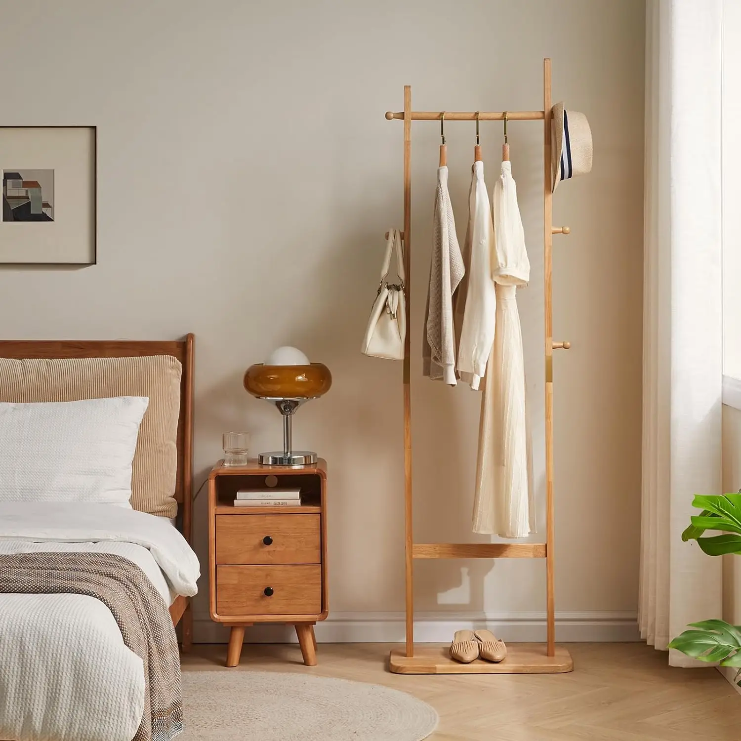 Coat Rack Freestanding, Coat Tree with 2 Main Rods and Stable Design, Clothes Racks for Hanging Coats Clothes Suits Jacket