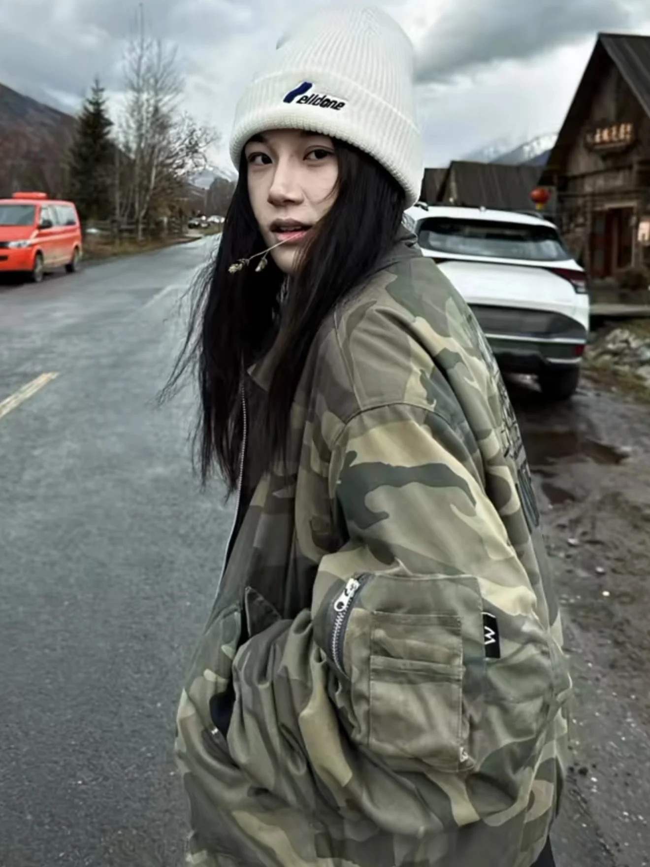 

Retro American Waed Camouflage Wide ape Men's Bomber Jaet Cotton Coat Winter Warm Versatile Sle Long Sve Flip Collar