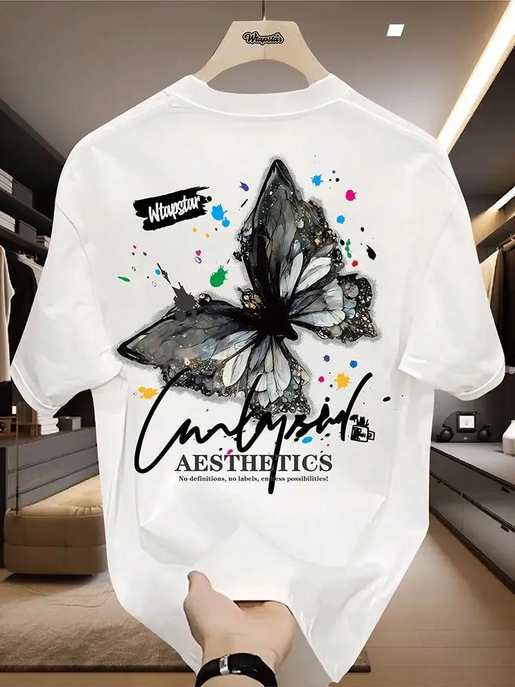 Mottled Butterfly Exuding Unique Loose Versatile Adult Men Round Neck Made 100% Cotton Providing Cool Summer