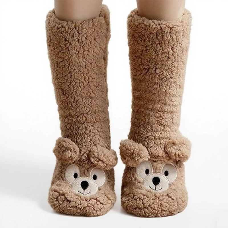 Engrossado meias térmicas mulheres inverno quente casa macio engrossado mais veludo dormir anti deslizamento piso chinelo meia presente de natal ﻿
