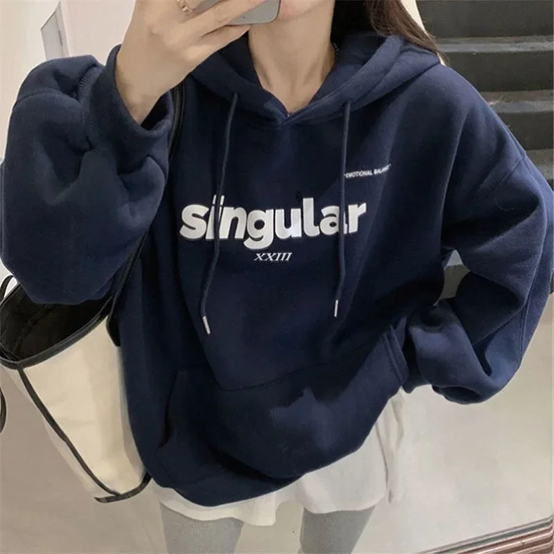 Salt velvet thickened autumn and winter multi-color new hooded sweatshirt women\'s jacket loose top student couple wear