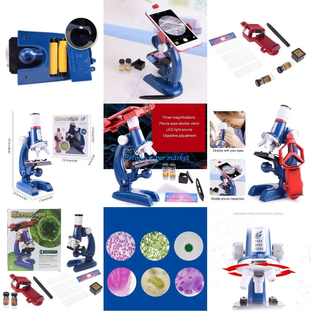 

090B 100X-1200X Microscopes for Kids Students Adults for w/ Phone Adapter Education T