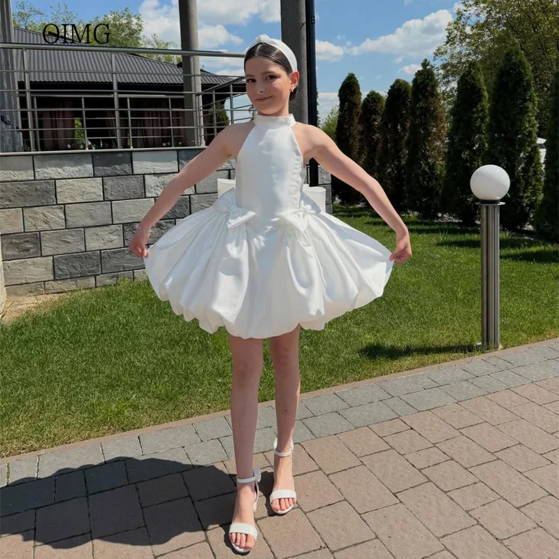 

OIMG Classic Ivory Hight Neck Ball Flower Girl Dresses Bow Sleeveless Wedding Party Dress Mini Birthday Dress 2026 Customized