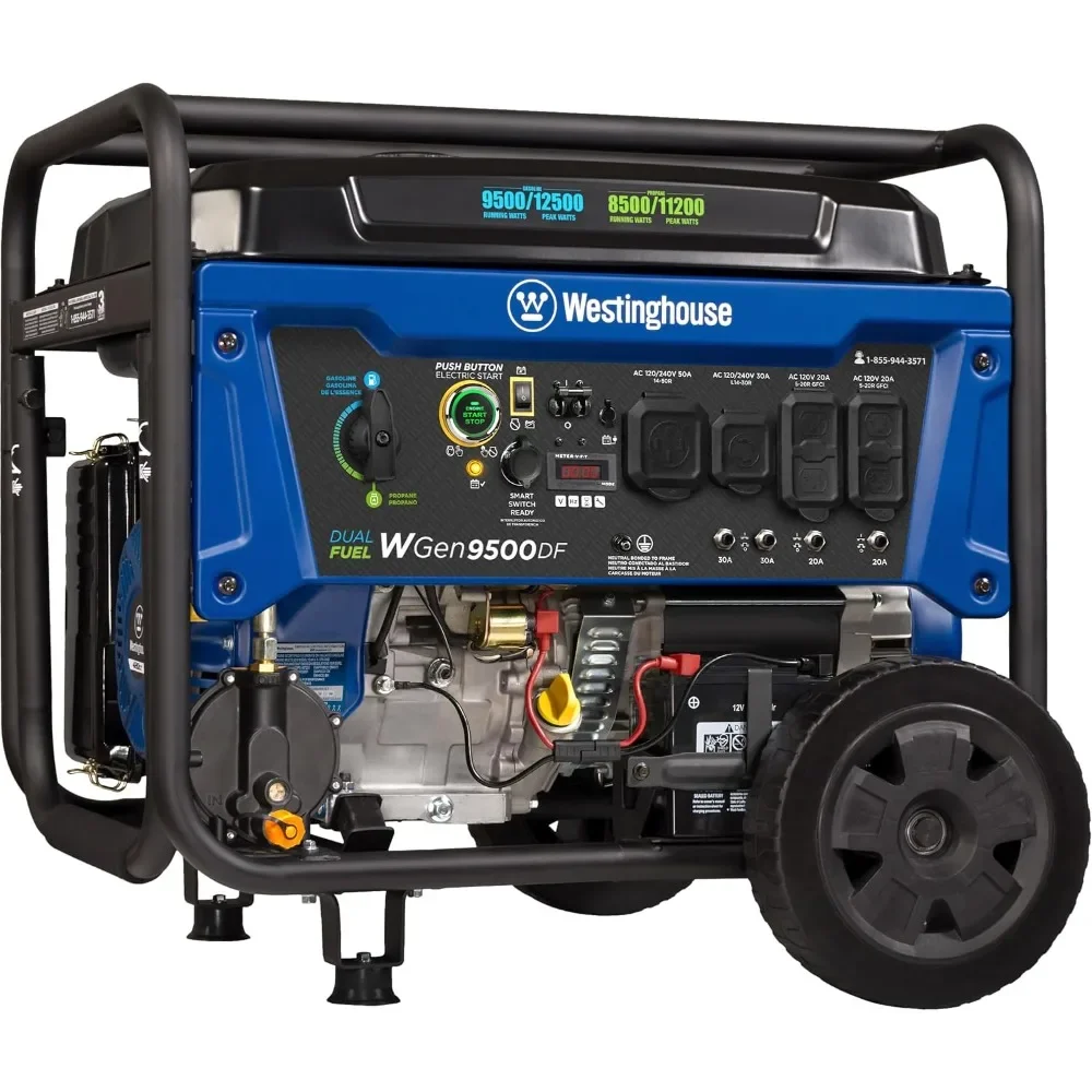 12500 Watt Dual Fuel Home Backup Portable Generator, Remote Electric Start, Transfer Switch Ready, Gas