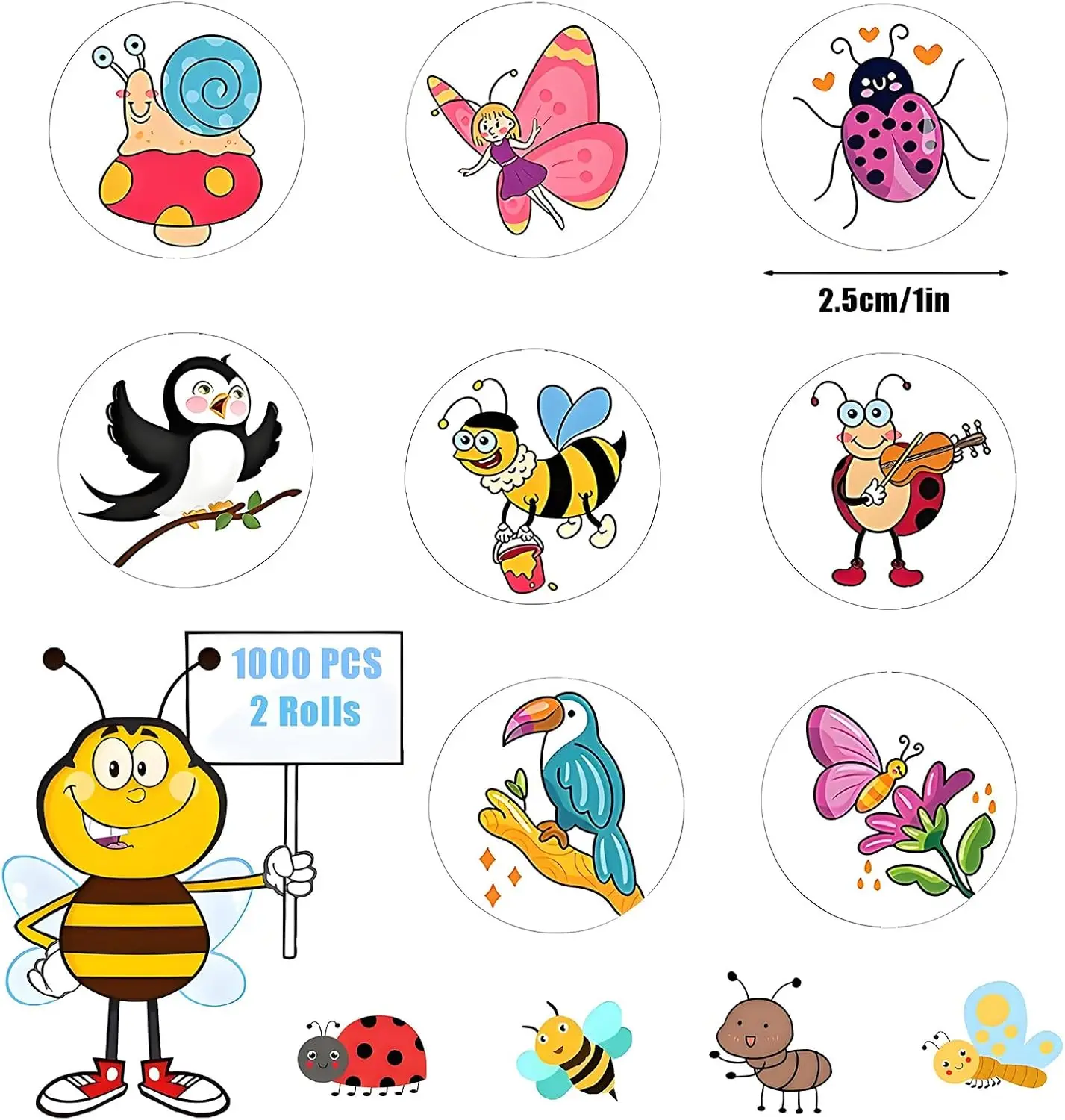 500 Pieces/Roll White Background Animal Sealing Stickers Multi-Purpose Teacher Reward and Encouragement Pattern Stickers Round Marking Stickers Notebook, Notebook, Planner Decoration Stickers, Envelope Sealing Labels