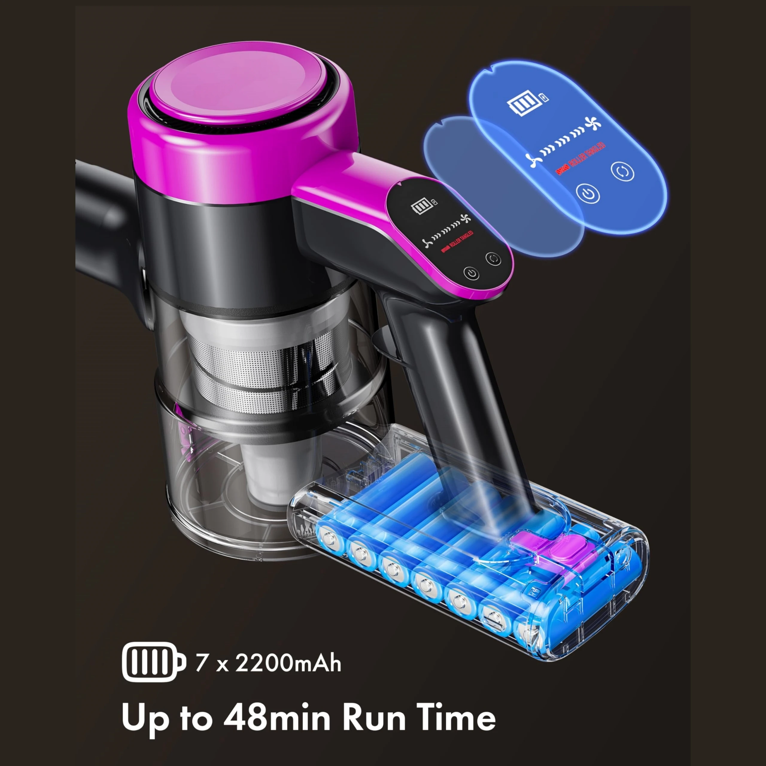 Vacuum Cleaner Cordless  Motor up to 45 Mins Detachable Battery Stick Vacuum With 0.6L Dust Cup Touch Display for Carpet Hardwoo